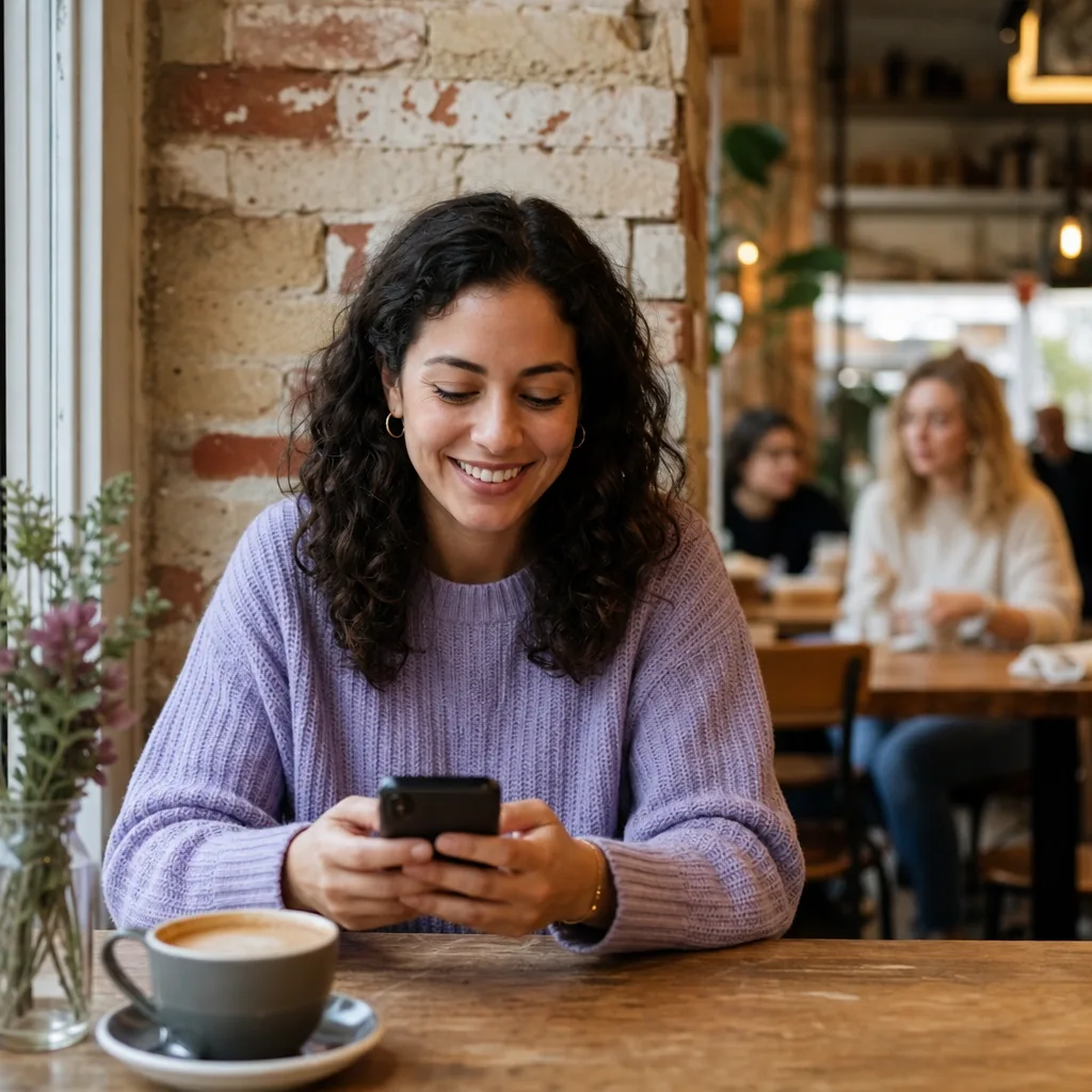 Smiling person choosing clear and recent photos for a Watford dating profile