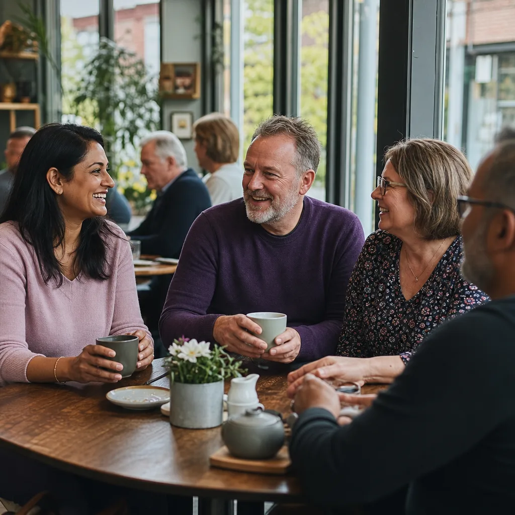 Two people meeting for coffee in Watford town centre